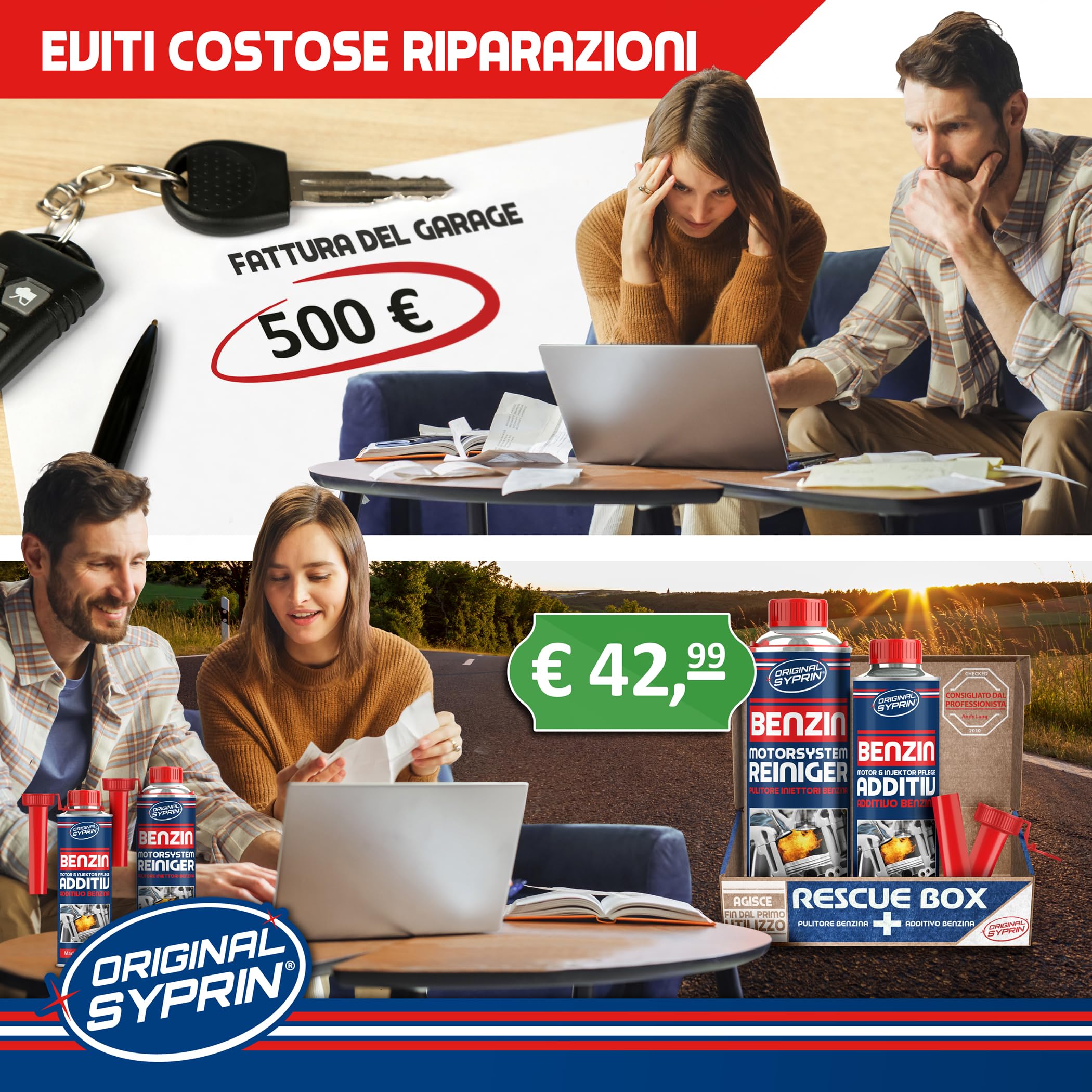 SYPRIN Additivo Detergente Completo per Il Sistema di Alimentazione Iniettori Benzina I Trattamento rigenerante Motori 1x 500ml
