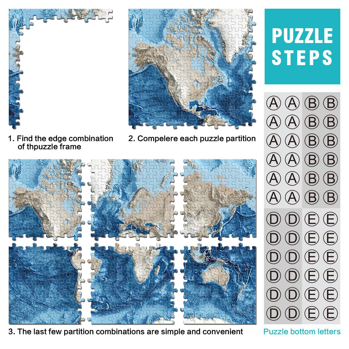 Carte du Monde en Relief Puzzle 2000 pièces pour Adolescents Cadeaux de Jeux stimulants Convient aux Couples 70x100cm