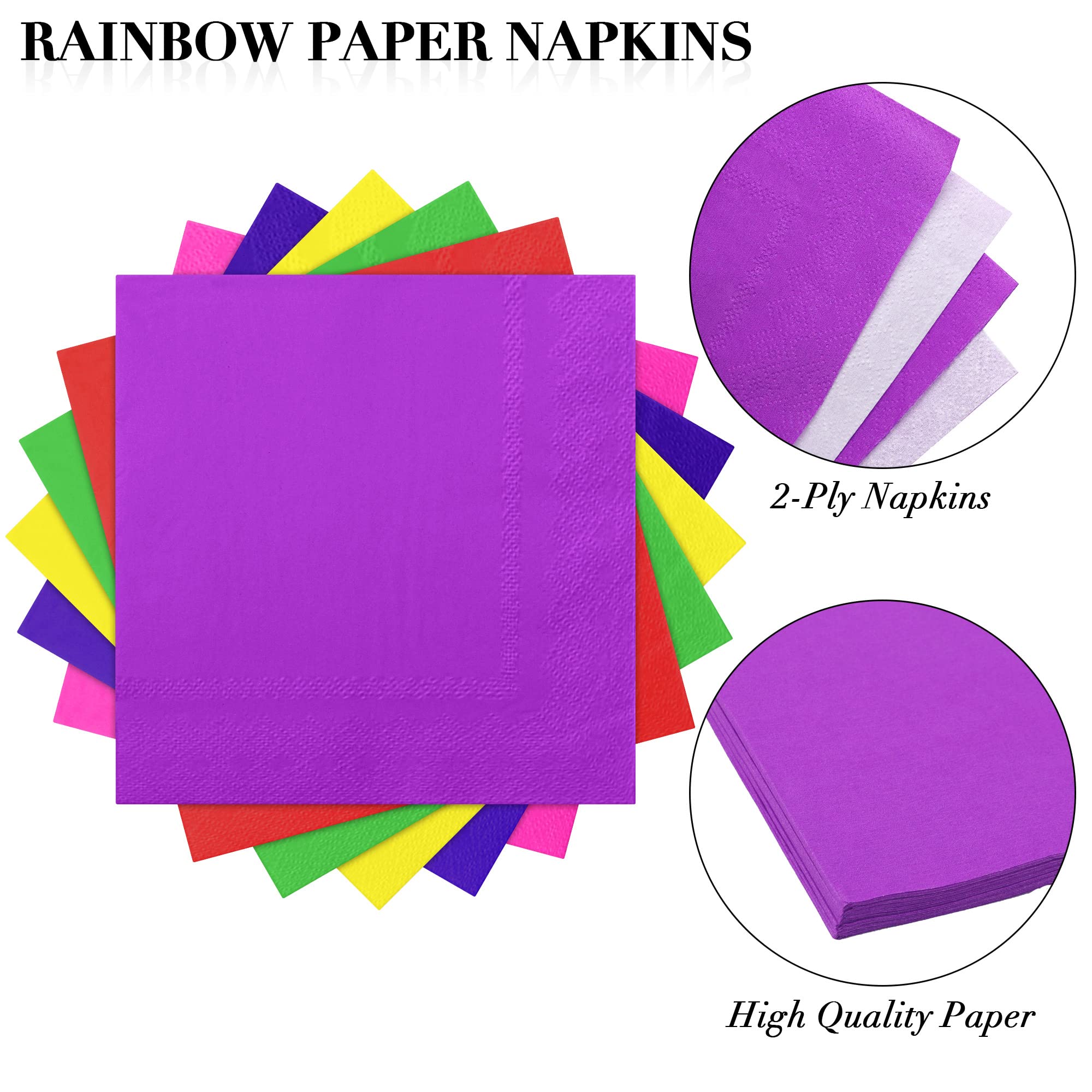 ADXCO 150 servilletas de cóctel de 6 colores neón brillantes, servilletas de papel de 2 capas, servilletas de papel de bebidas arcoíris para el hogar, fiesta, picnic