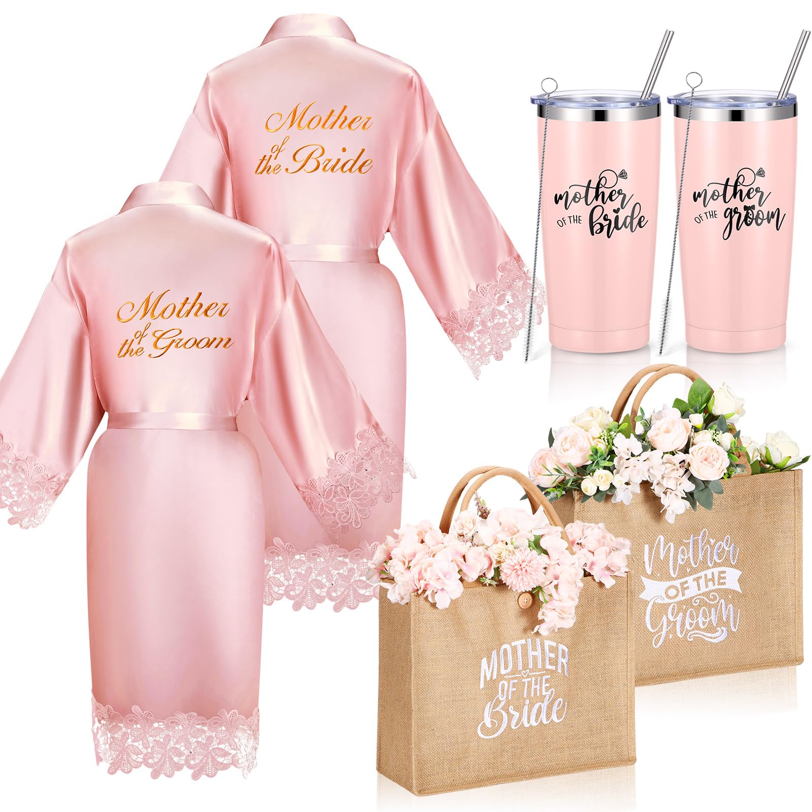 Jeyiour 6 Pcs Mother of the Bride Gifts Robe Tote Tumbler,Pink