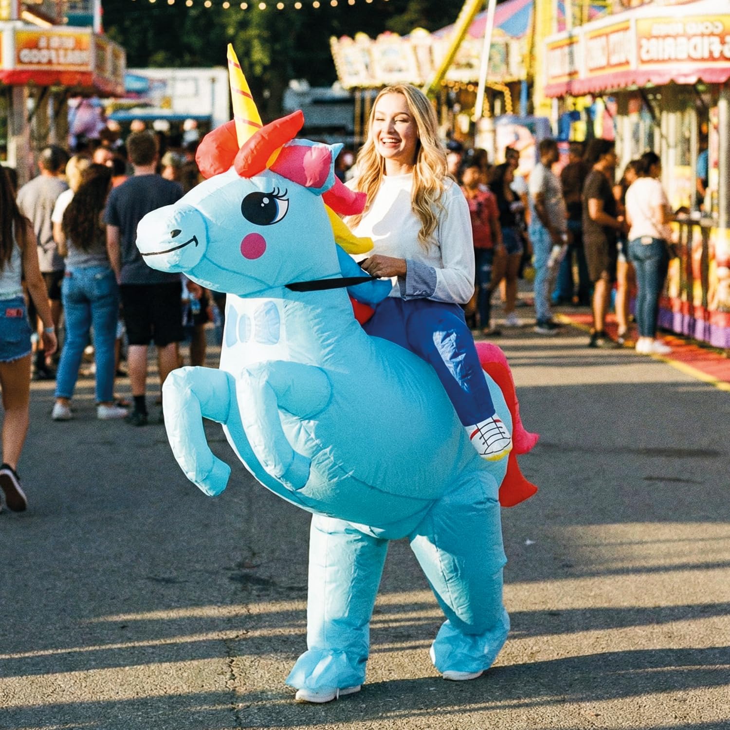AirSuit® Aufblasbare Verkleidung Blaues Einhorn | Ungewöhnliches Kostüm in Erwachsene | Größe 160 bis 190cm | Premium Qualität | Aus sehr strapazierfähigem Polyester | Aufblassystem | OriginalCup®