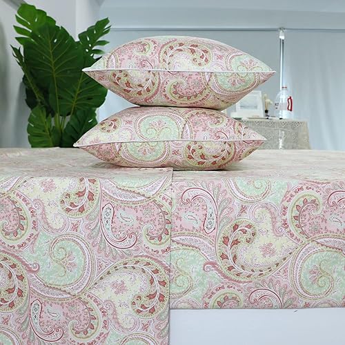 Miniatura 2 de FADFAY Juego de sábanas de 4 piezas con estampado de cachemira rosa, colección de ropa de cama de diseño de 800 hilos, 100% algodón egipcio, con