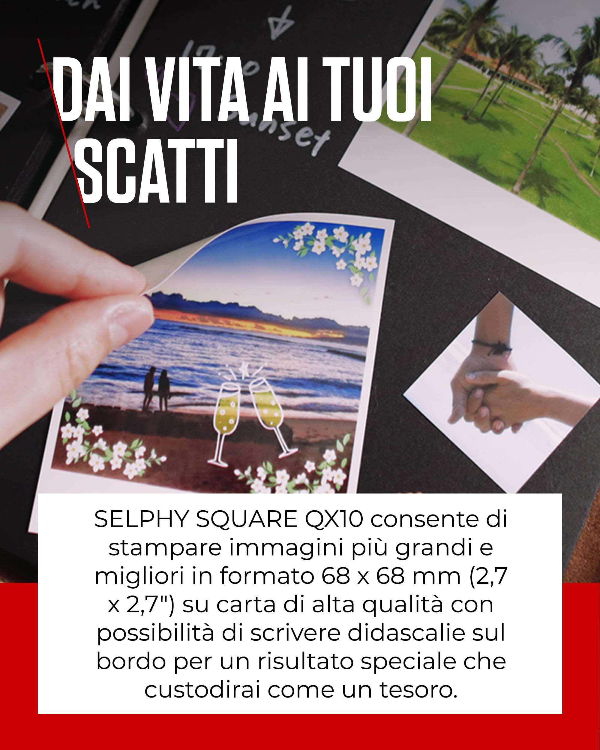 Canon SELPHY SQUARE QX10 Stampante Fotografica Portatile Wi-Fi - Stampe di Alta Qualità, Modalità Creative - Mini Stampante Portatile per Scrapbook e Album Fotografici, Bianco