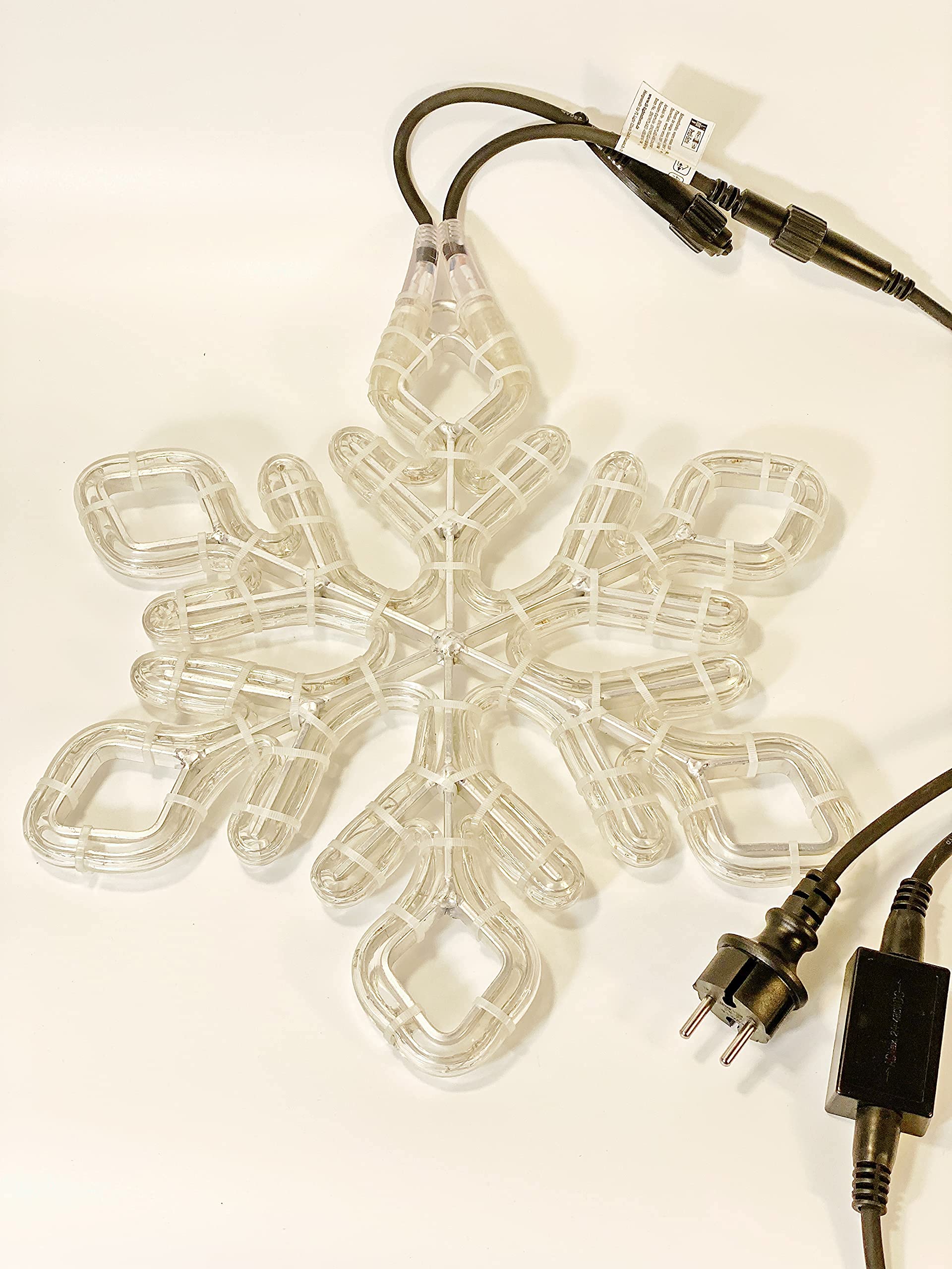 Profi Serie - LED Schneeflocke, Weihnachtsbeleuchtung außen figuren, Warmweiß, 40 * 35cm, IP65, 230V, mit Netzkabel, Rostfrei Alu-Rahmen, Erweiterbar, Fenster, Dach, Balkon, Garten, Deko