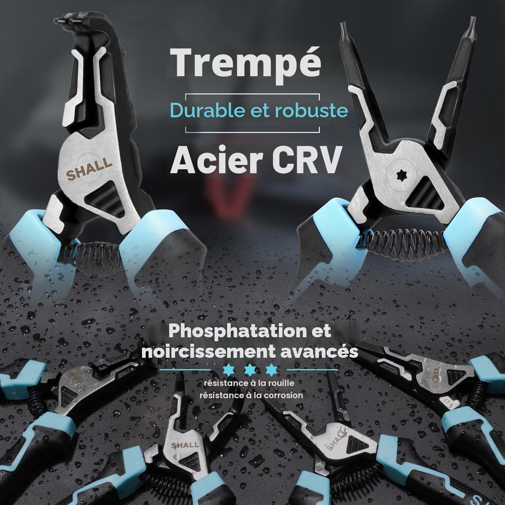 SHALL Jeu de circlips et pince, 4 pièces, pinces robustes de 7