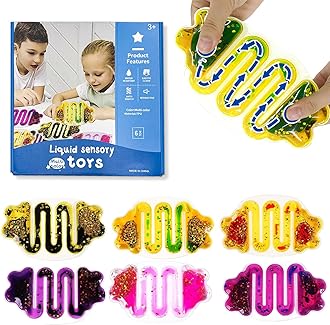 Autism Sensory Fidget Toys: Sensory Toys for Autistic Kids Glitter Sensory Squeeze Tube Anxiety Relief Toys for Ages 3 to Adults Easter Basket Christmas Stocking Stuffers Set of 6 Multi-Color