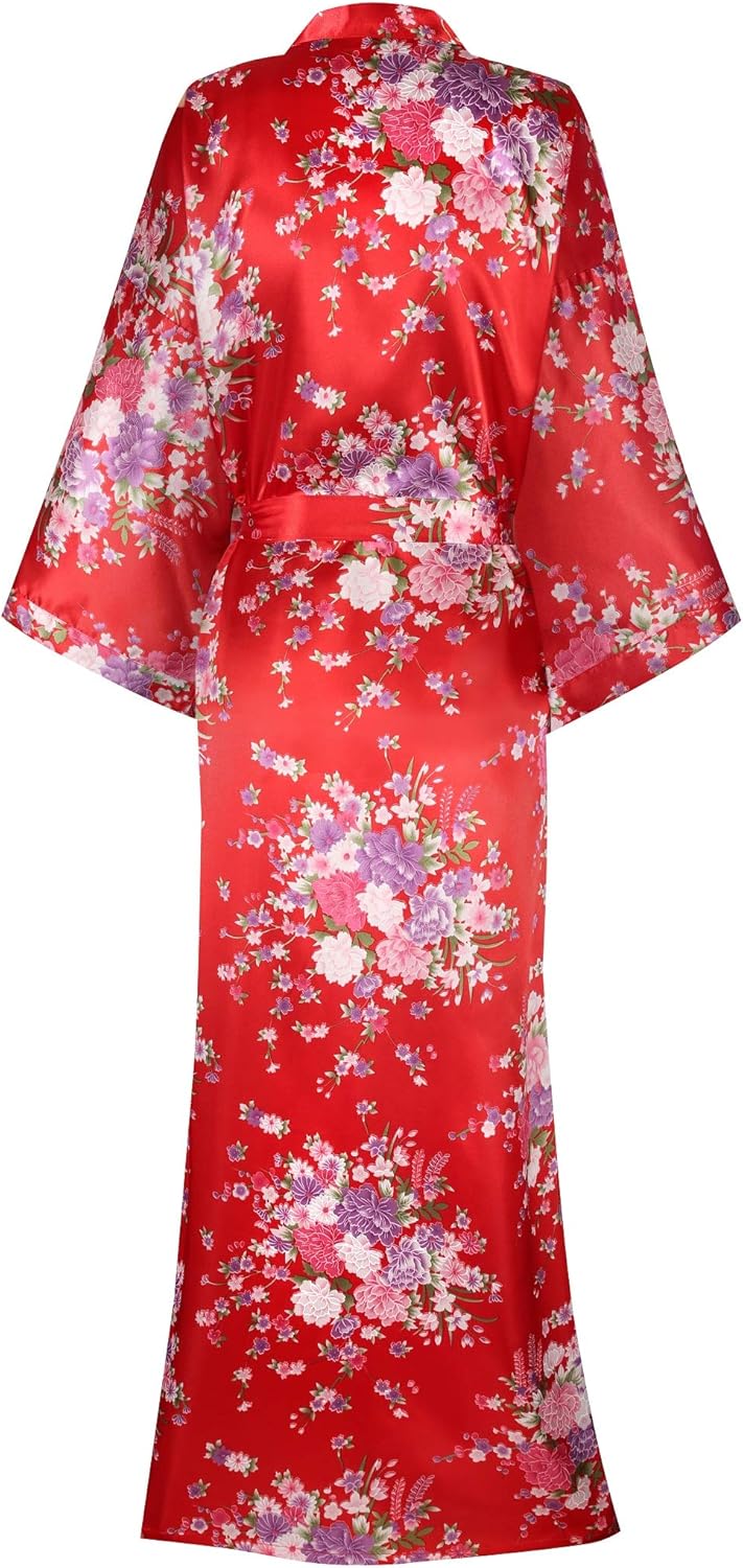 Women's Long Kimono Robes Silky Floral Bathrobe with Blossoms Printed Bridesmaid Wedding Nightgown - Image 2