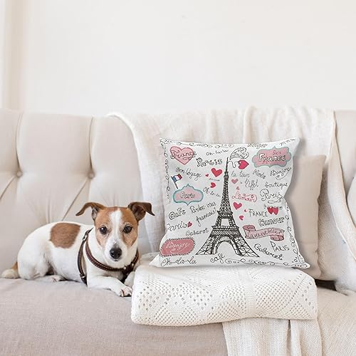 Miniatura 4 de Ambesonne Funda de cojín con diseño de la Torre Eiffel, diseño de la bandera de París con forma de corazón, diseño decorativo de bocetos y garabatos