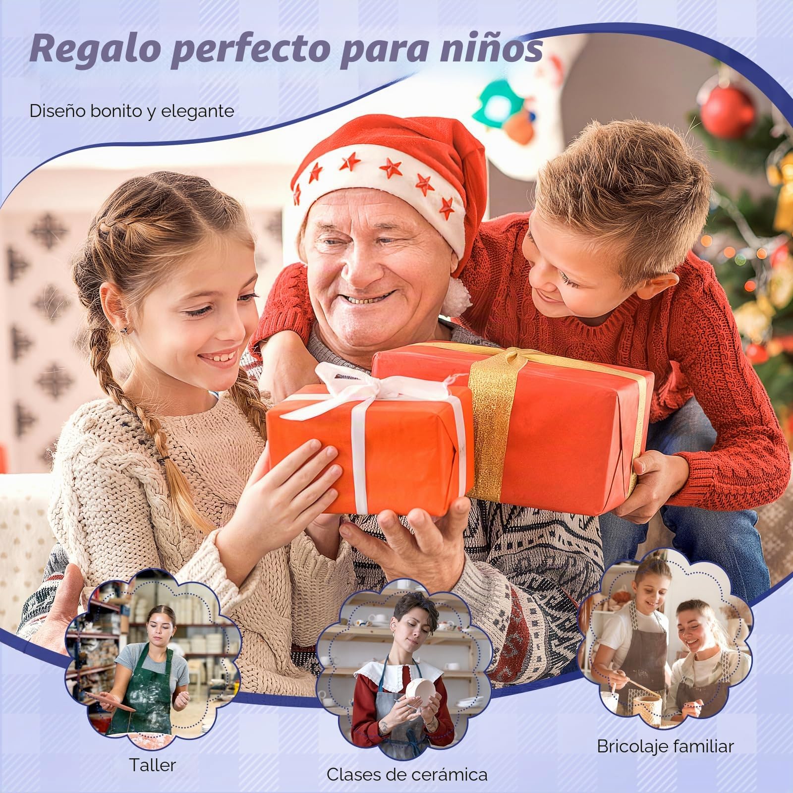 Mini Rueda de Cerámica, 2000RPM Máquina Eléctrica de Cerámica con Lavabo Extraíble de ABS y Placas de 10/6,5 cm y para cerámica de Arcilla, Kit Ceramica para Niños, Adultos Y Principiantes