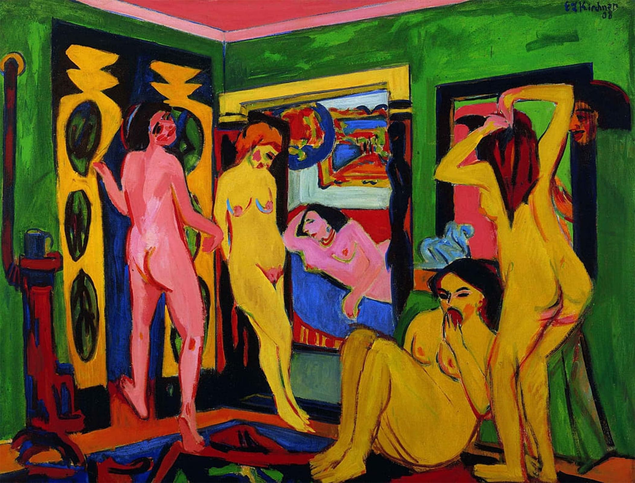 Serendipitp No Frame Abstract Painting Mural Print Picture Wall Decor Painting Bathers In A Roomafter By Ernst Ludwig Kirchner Vintage Wall Artwork For Home Decor 60X90cm