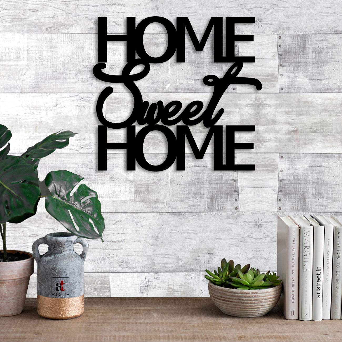 Art Street Home Sweet Home MDF Plaque Painted Cutout Ready to Hanging Décor, Wall Decor For Decoration, Gift - (6 mm Thickness, Black, Size 9.2 x 10 Inches)