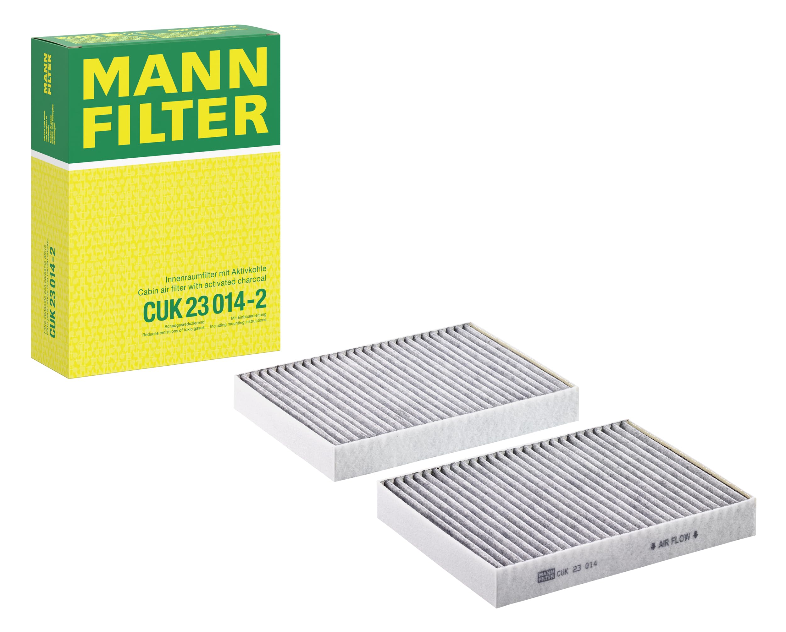 MANN-FILTER, CUK 23 014-2 Innenraumfilter, mit Aktivkohle | Für PKW, Staub- und Pollenfiltration, Geruchsreduzierung, Echte OE-Technologie