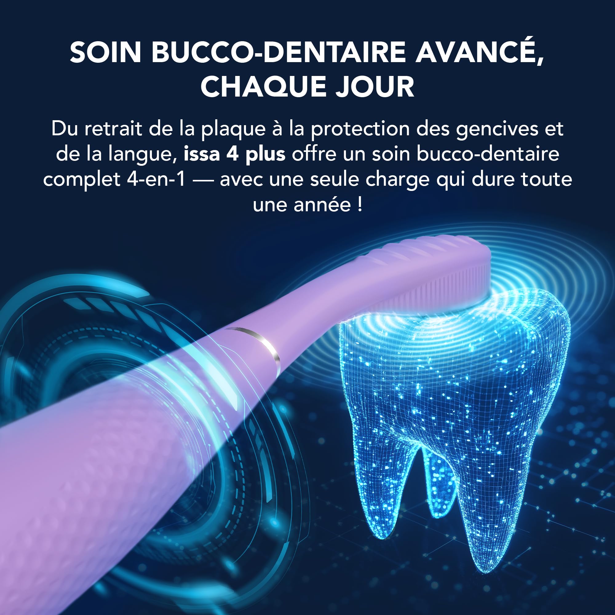 FOREO ISSA 4 Plus Sonic Electric Toothbrush - 4-in-1 AI-Guided Rechargeable Toothbrush Bundle with Extra Silicone & Polymer Hybrid Brush Head, Soft Bristles, Whitening Teeth - Lavander