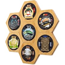 Kathfly 7 Pack Hexagon Medal Hanger Display Honeycomb Design Wooden Storage