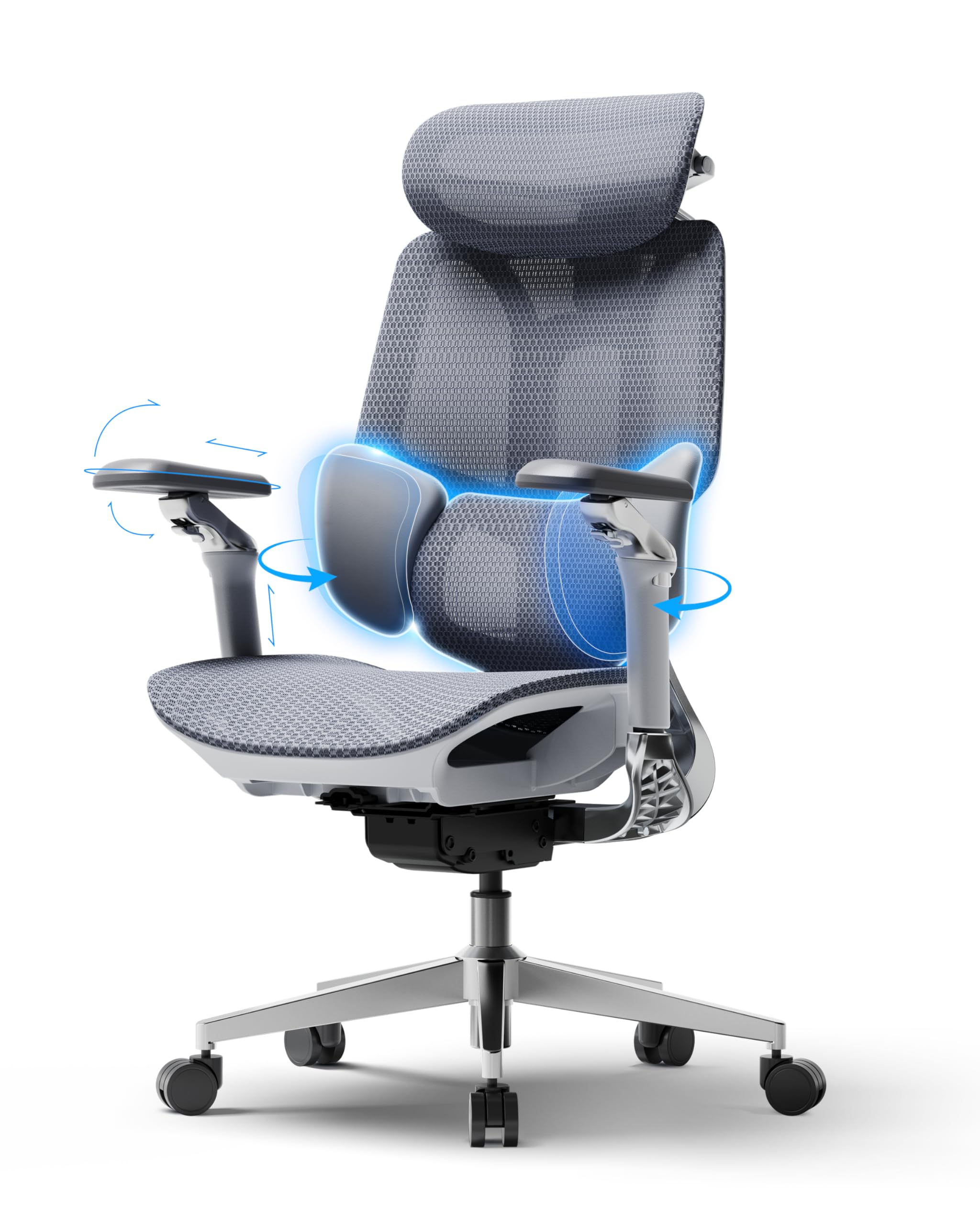 Hbada E3 Pro 2026 Edition Ergonomic Office Chair, Mesh Desk Chair with 3-Zone Floating Lumbar Support, Upgraded 4D Headrest, 720° Armrests, Grey