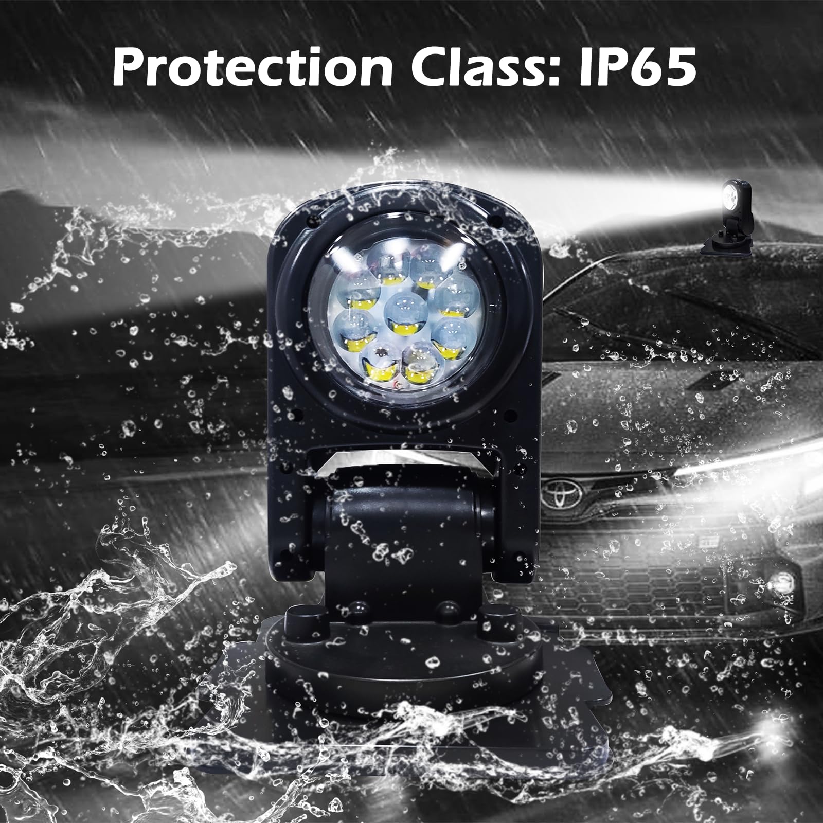 Faro da lavoro a LED, 45 W, 600 m, 8000 lm, con telecomando, 6500 K, per fuoristrada, ATV, camion, barche, IP67, rotazione a 360° (nero)