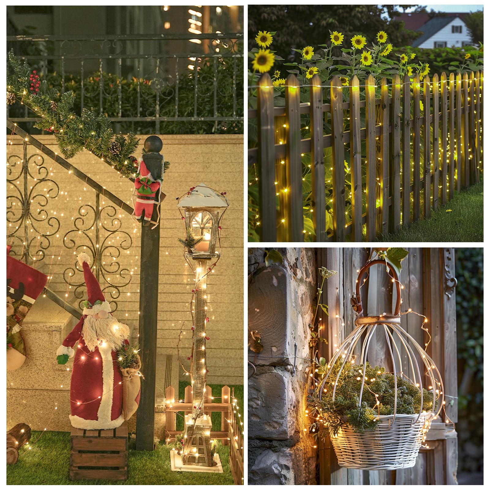 Paquete de 8 luces LED de hadas de 50 luces LED que funcionan con pilas, luces de hadas de Navidad de 16 pies, color blanco cálido, para interiores y exteriores, impermeables, para luces de hadas para