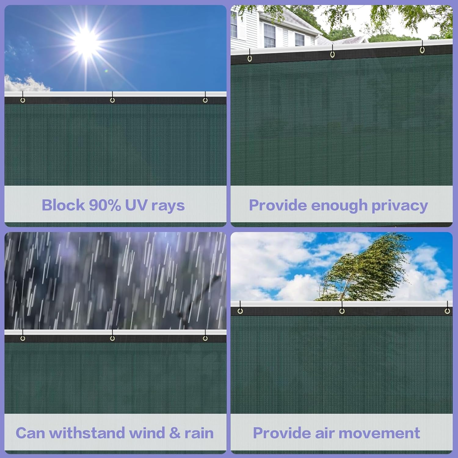 ZGR HOME&GARDEN 5' x 150' Privacy Fence Screen Heavy Duty Windscreen Cover Shade Net Cloth Fencing Fabric Mesh Tarp with Brass Grommets and Cable Zip Ties, 160 GSM 90% UV Blockage, Green