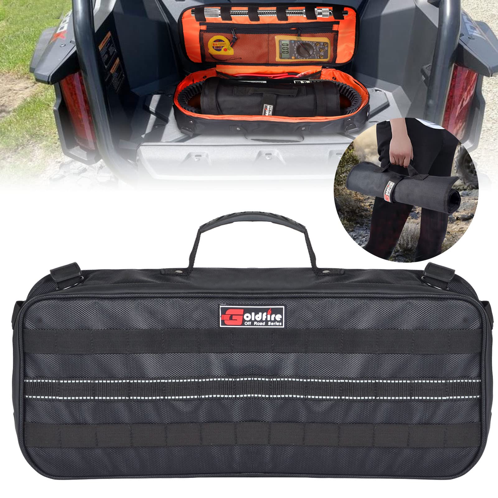 Goldfire Universal UTV/ATV Spare Drive Belt Storage Bag With Tool Roll - Heavy Duty Canvas Organizer