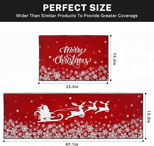 Miniatura 2 de Juego de 2 alfombras y tapetes de cocina de Navidad, antideslizantes, lavables, con ramas de pino, renos, alfombra roja de Navidad, decoración de