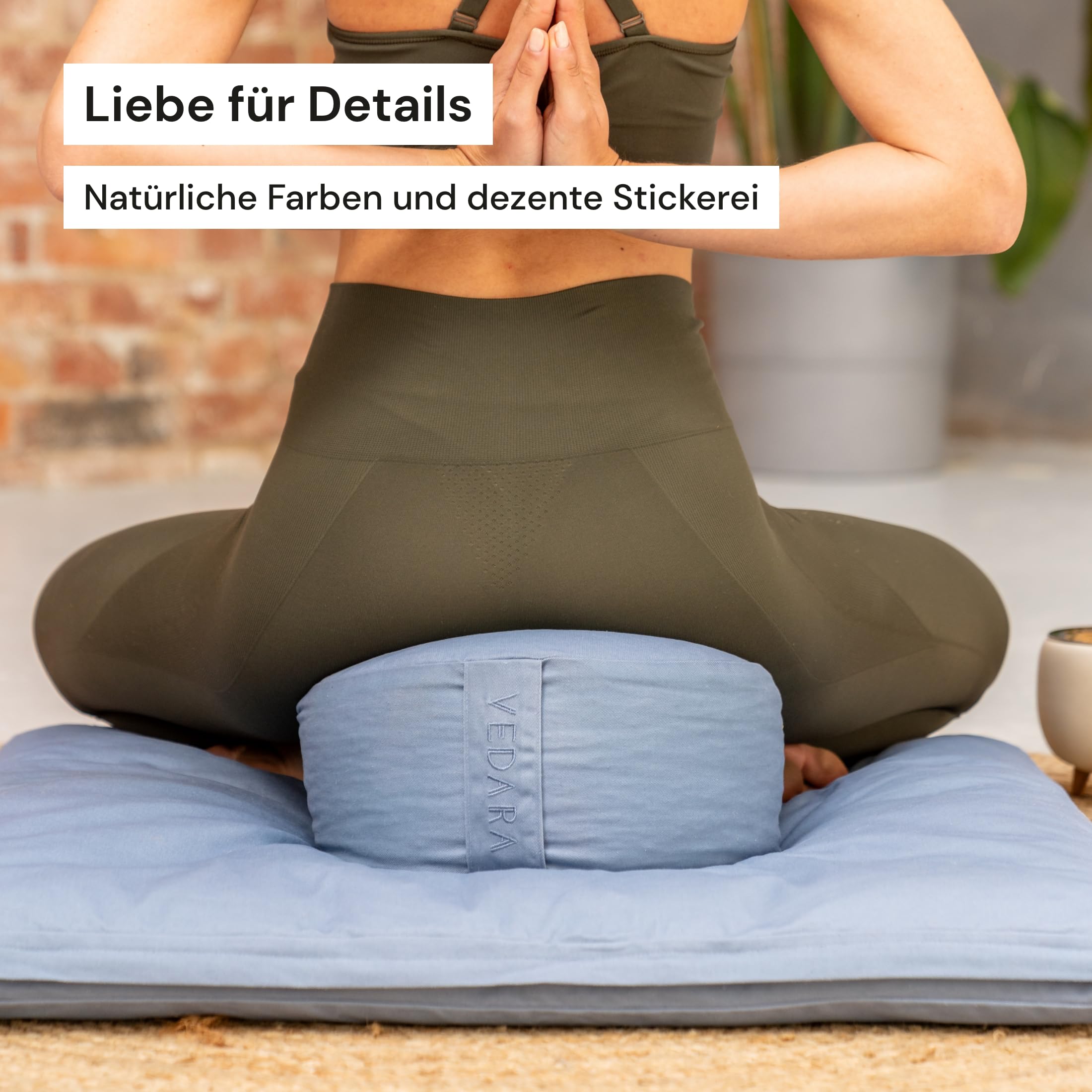 Vedara® Kit de méditation - Coussin de yoga - Tapis de méditation - Zabuton - Coussin rond - Housse lavable en 100 % coton robuste - Coussin d'assise de yoga avec rembourrage en vannure d'épeautre bio