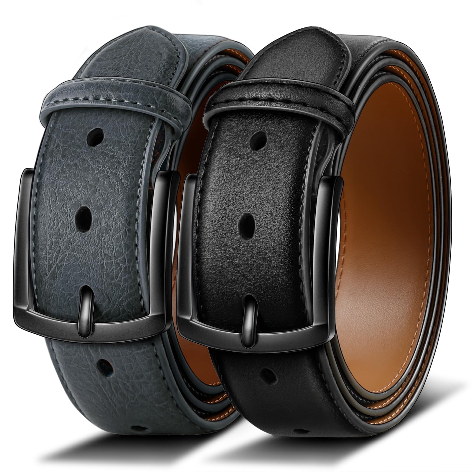 BULLIANT Gürtel Herren 2er Pack Ledergürtel mit 7 Löchern,Komfortabel für Anzug,Freizeit und Jeans,Breite 35mm