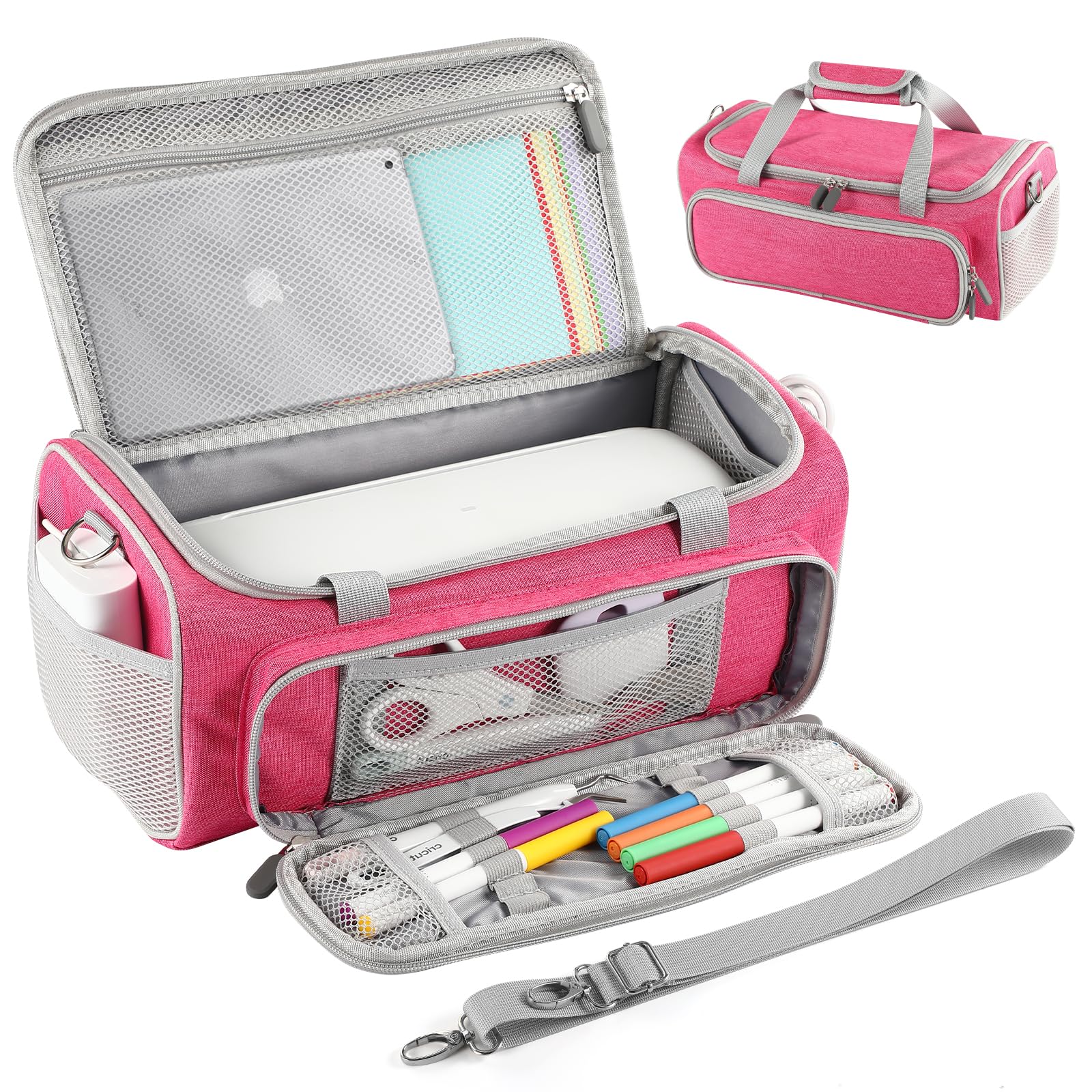 Borsa per il trasporto compatibile con Cricut Joy Xtra Smart affettatrice e accessori, custodia portatile per matite fai da te e set di strumenti di base, rosa rossa