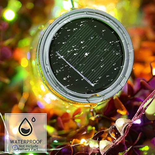 Miniatura 5 de SmilingTown Paquete de 10 tiras de 30 luces LED solares con tapa de tarro de masón, luces de hadas que incluyen 10 perchas, para interiores y