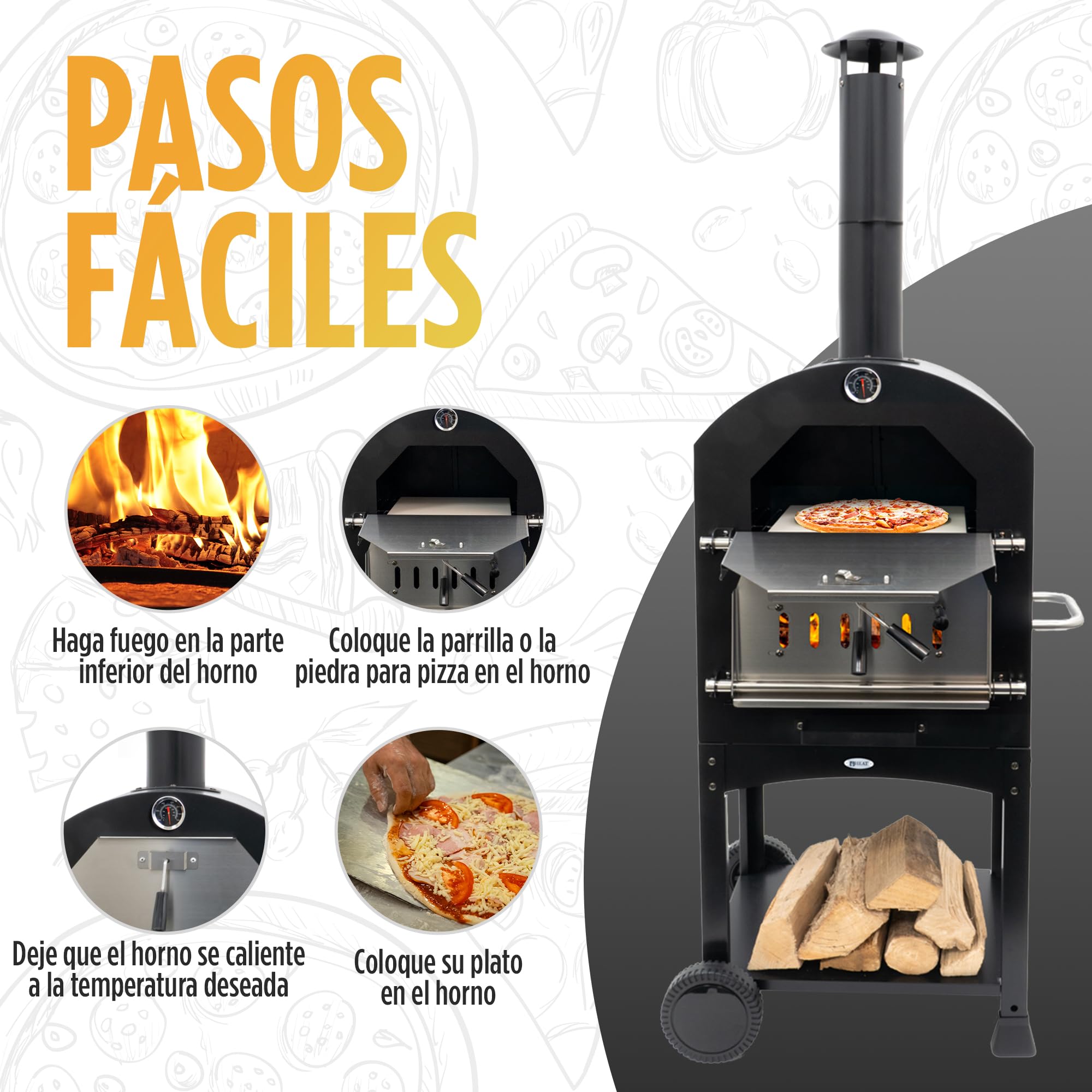 Ovnhus Horno Pizza Negro - Horno de Pizza Multifuncional con Parrilla para Barbacoa - 50x36x160 cm