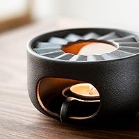 Vista 4 de Calentador de tetera de gres con cuchara de vela de seguridad, base de calentador de té de cerámica gruesa rústica con orificios de ventilación