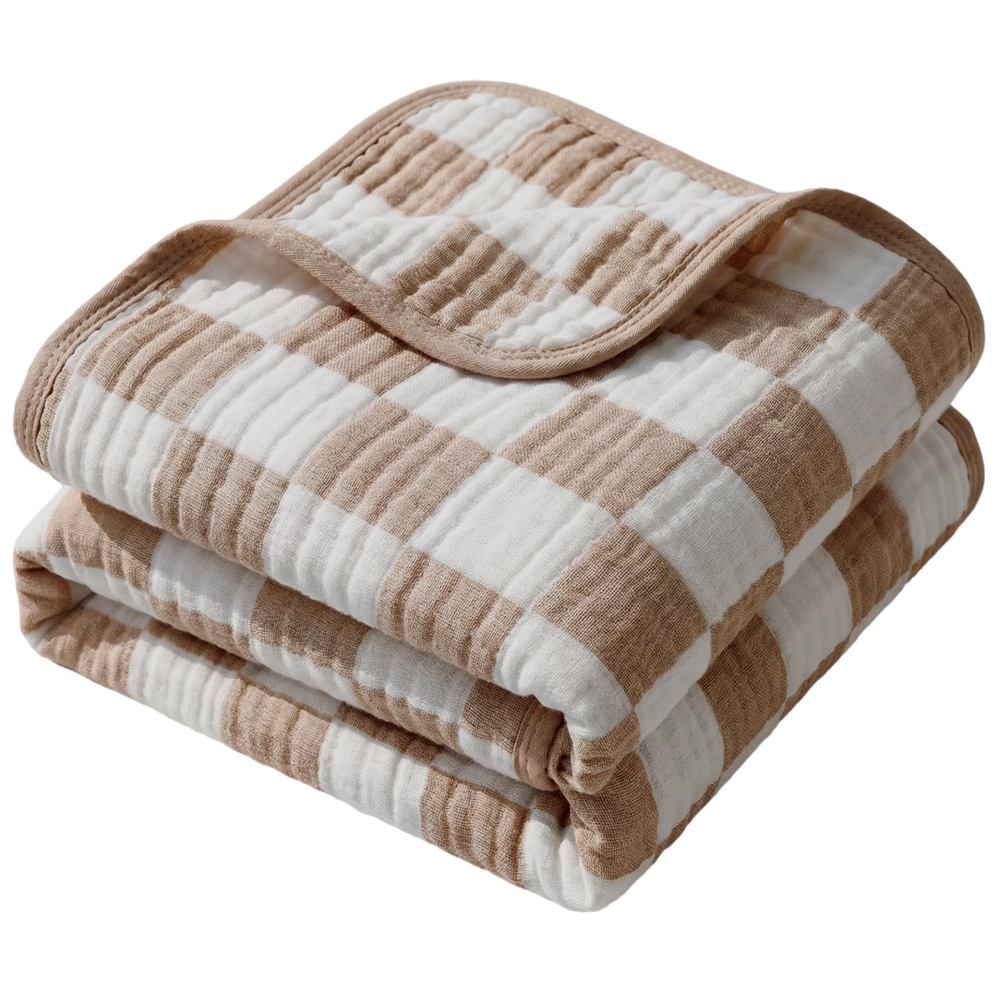 Muslin Jacquard Toddler Blanket 50x60, Organic Blend (Tan Check)