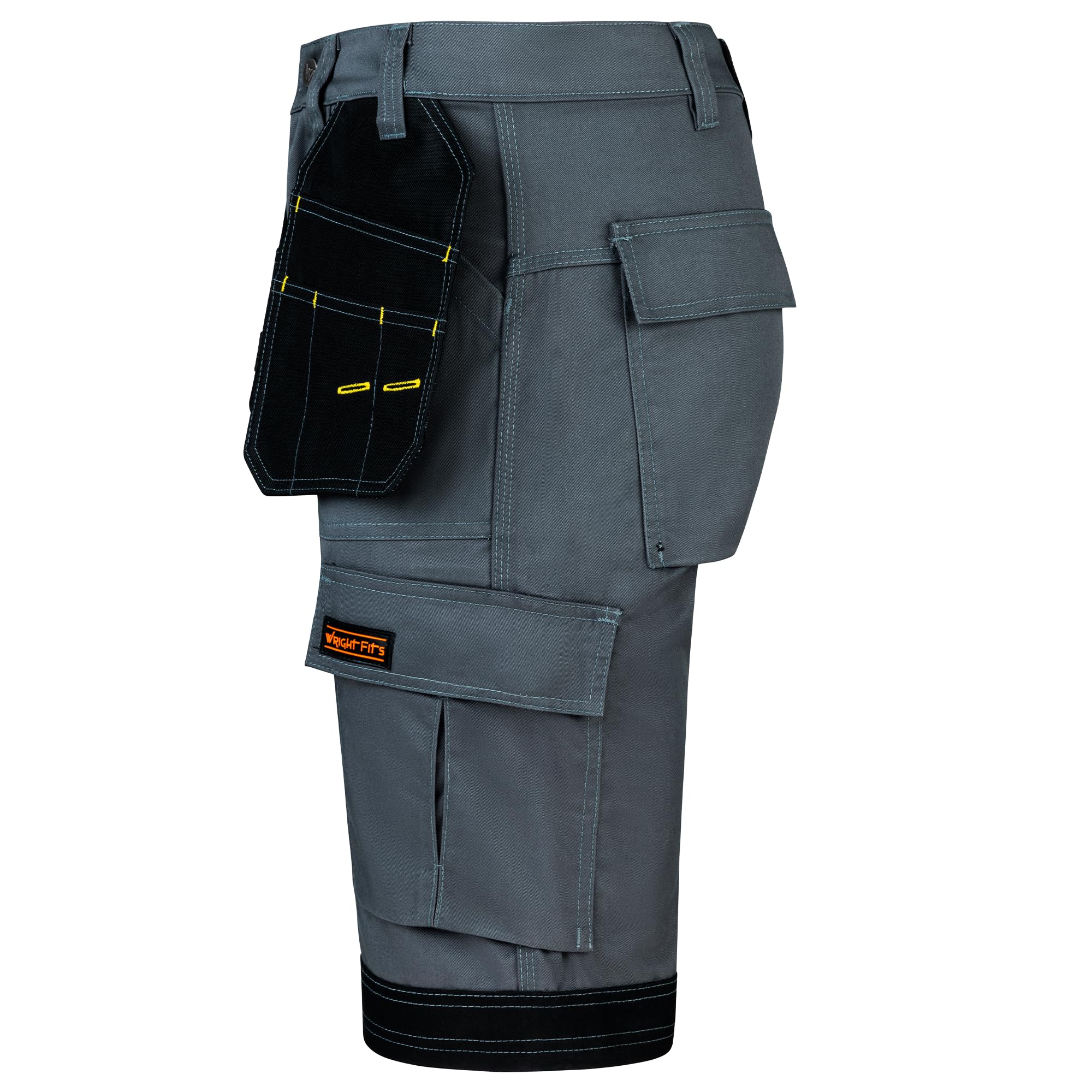 WRIGHT FITS WrightFits Short de Travail Pro Builder pour Hommes - Noir - Short Poches Multiples d'été Cargo de pour travaux Lourds