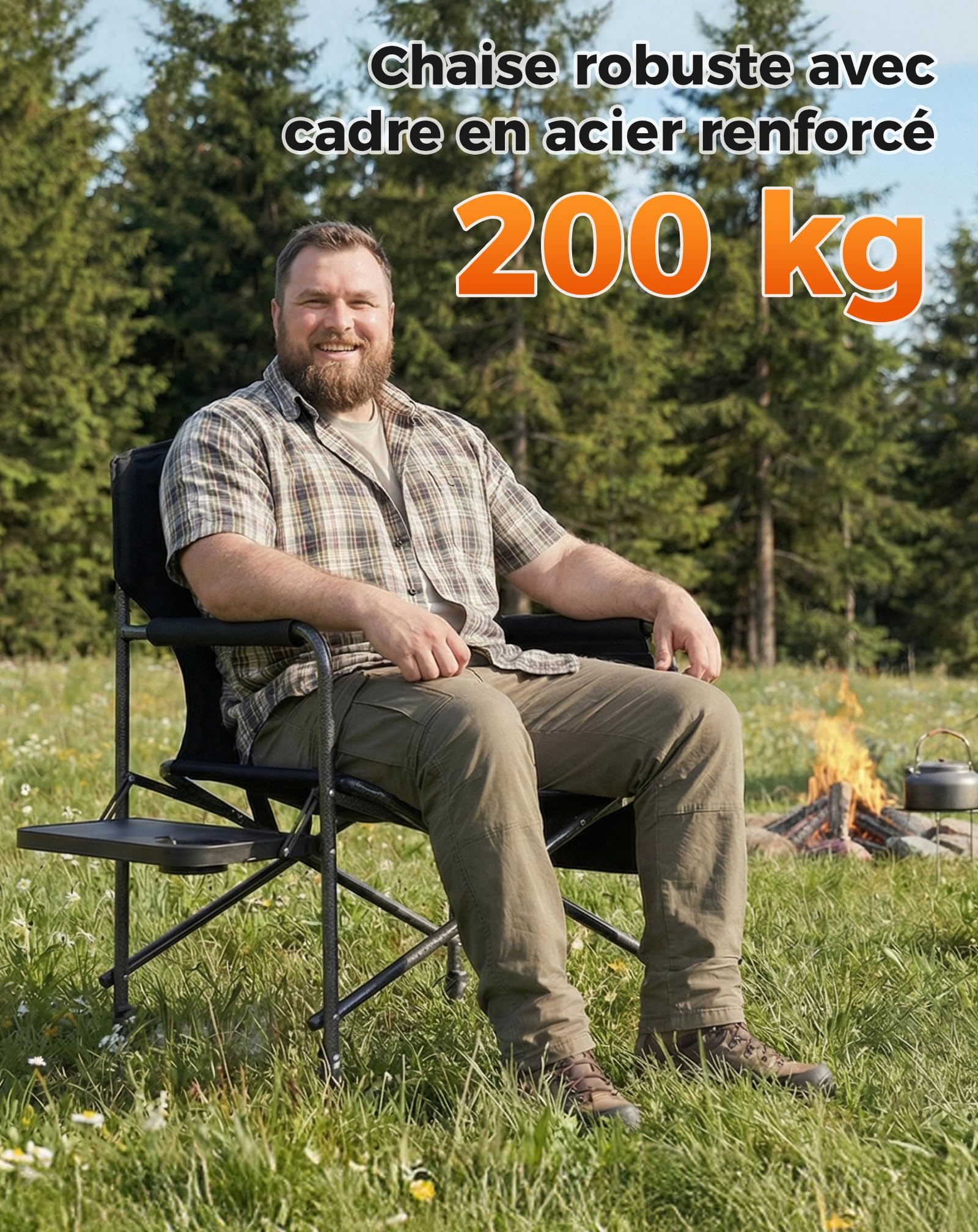 KingCamp Chaise de Directeur Pliante Camping, Jusqu'à 200 kg