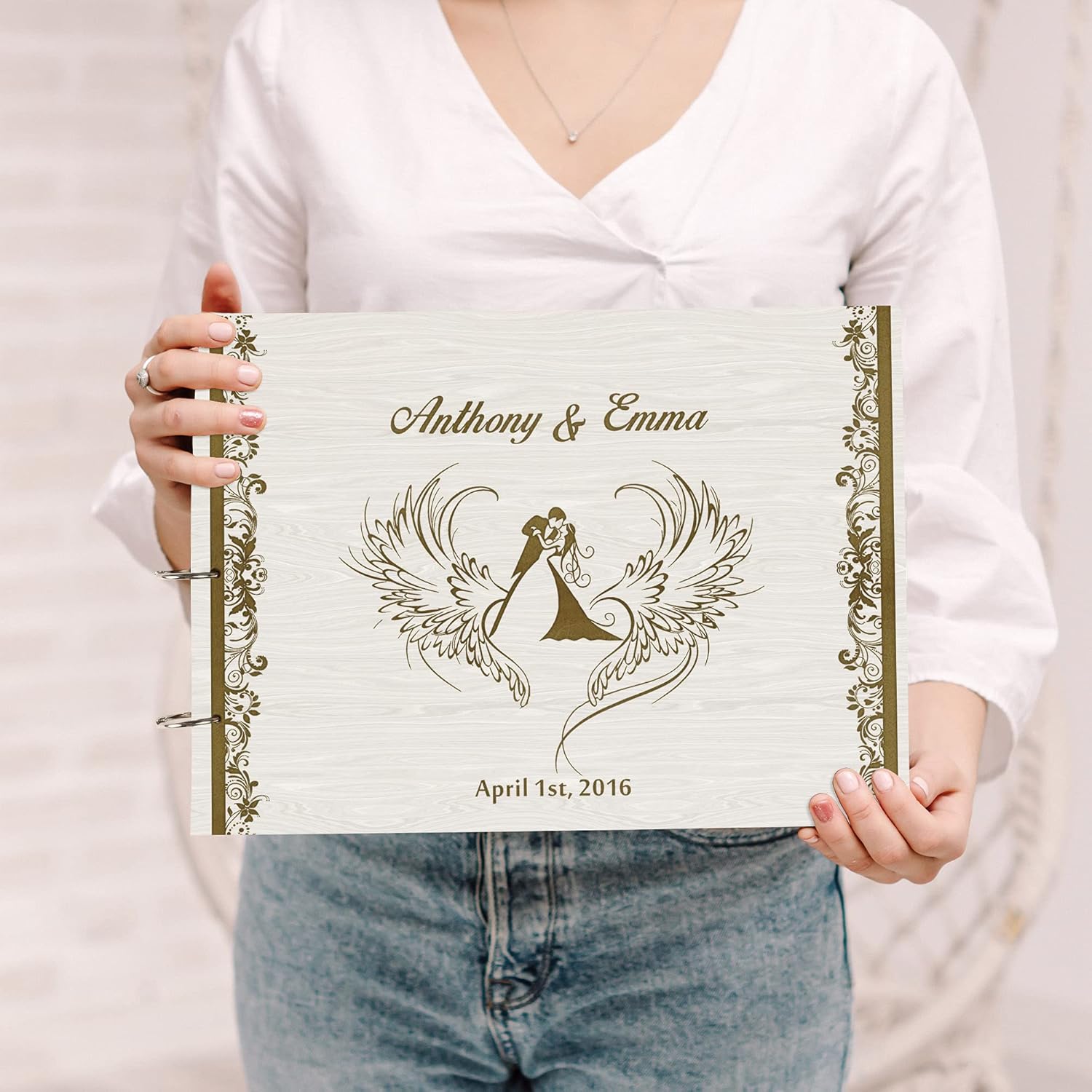Darling Souvenir Personalized Engraved Laser Cut Wedding Guest Book Wooden Cover Sign-in Book Registry Guestbook Scrapbook-68