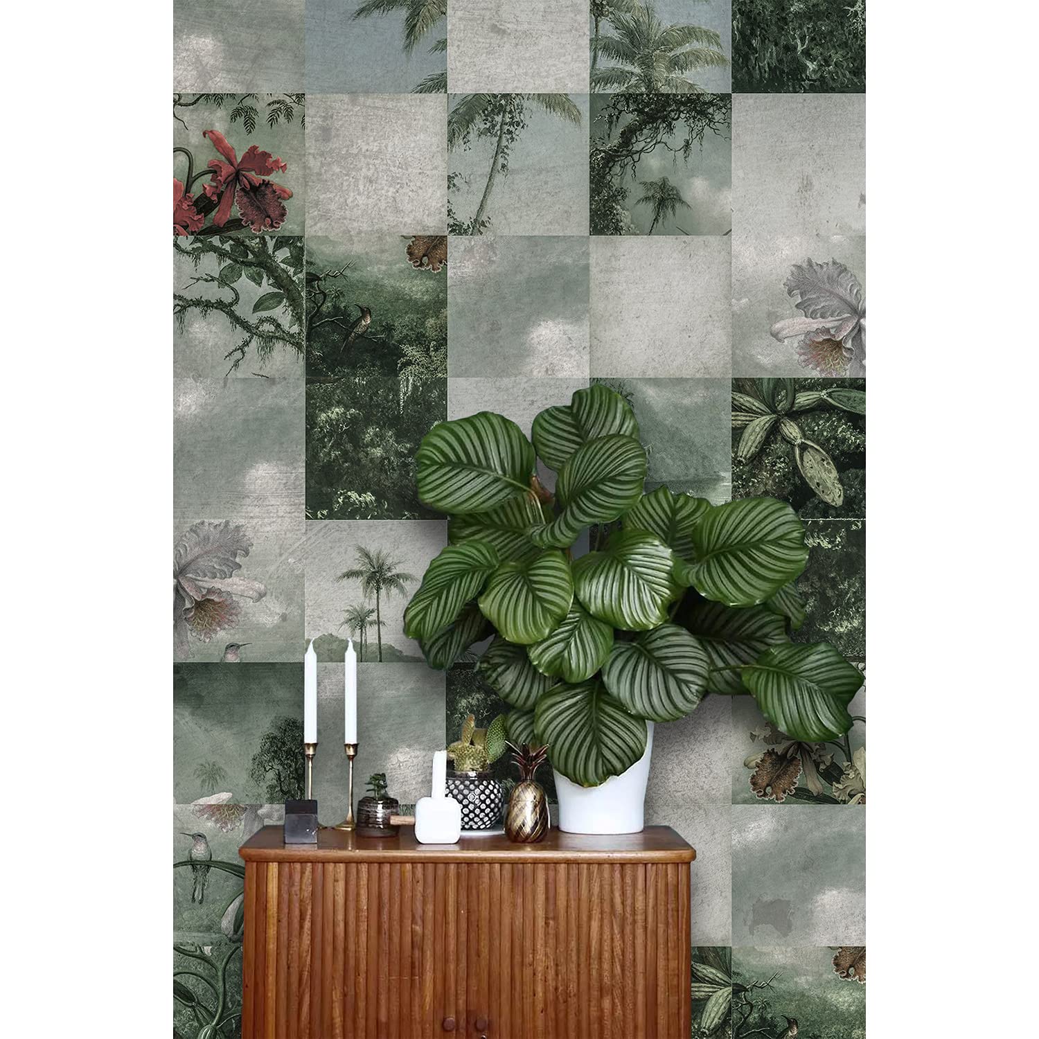 Papier Peint Patchwork Tropical Latex Lavable 104x70cm Décoration Muralo