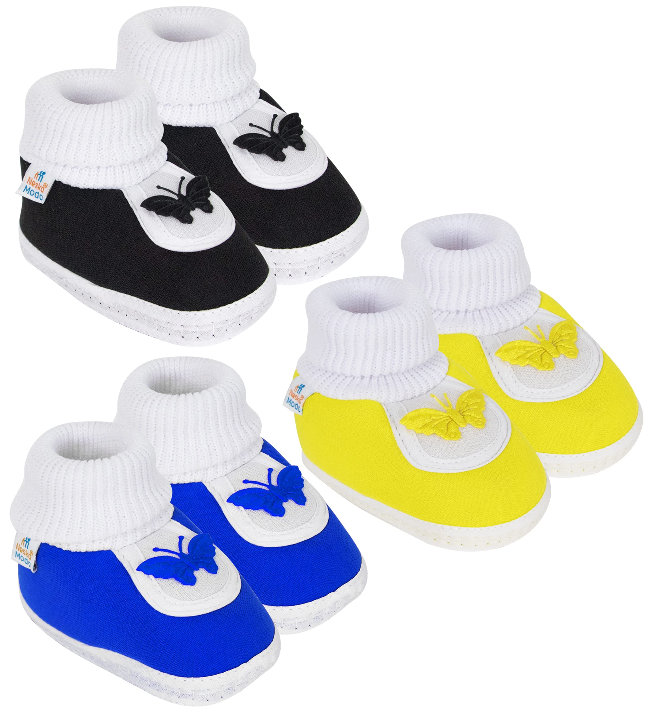 Neska Moda 6 To 12 Months Baby Boys & Girls Pack of 3 Pair Cotton Butterfly Baby Booties (Black,Blue,Yellow) -SK126andSK144andSK127 (B09W2LCWG1) Amazon Price History, Amazon Price Tracker