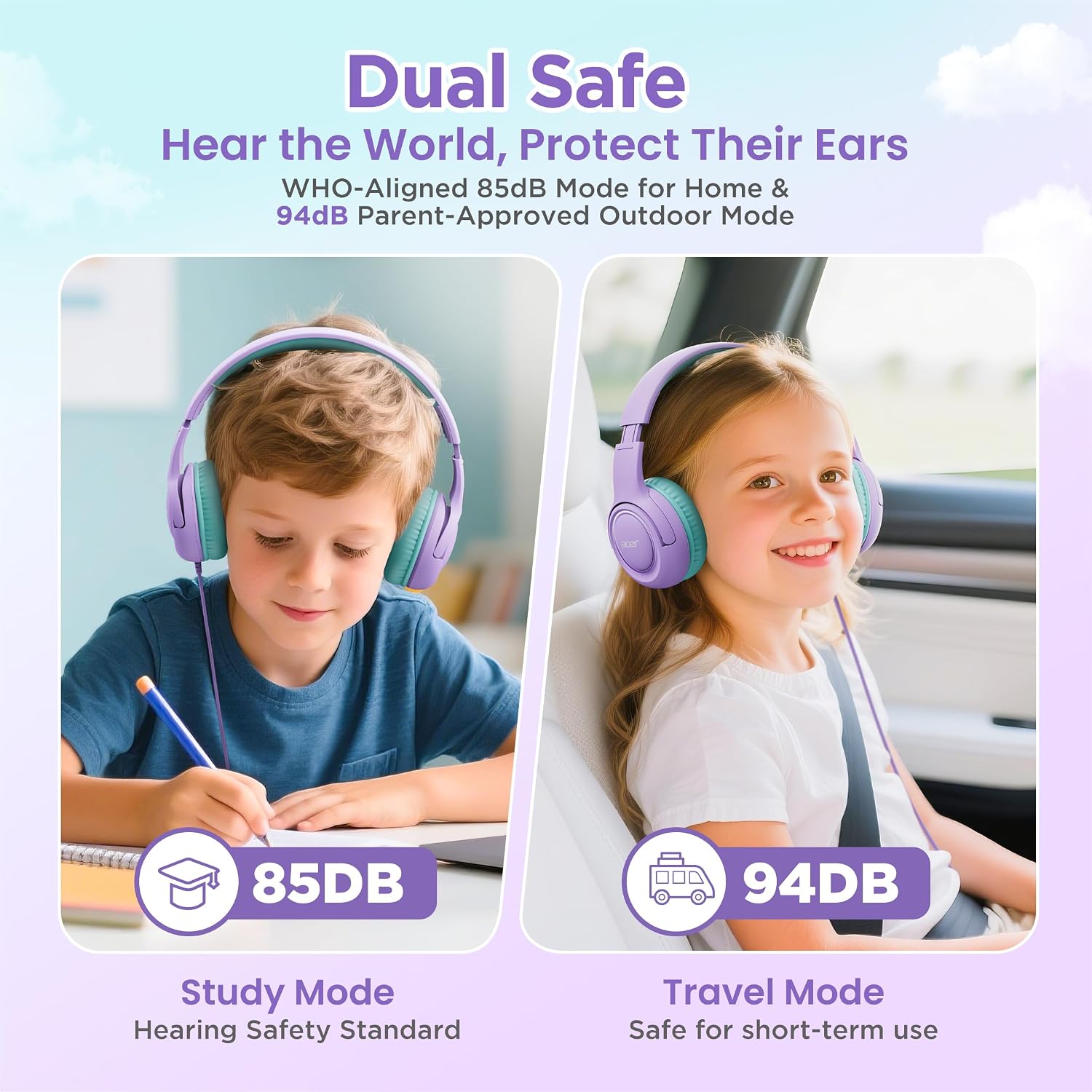 Kids Headphones for School, USB-C-3.5mm Dongle, w/Mic HK03 thumbnail