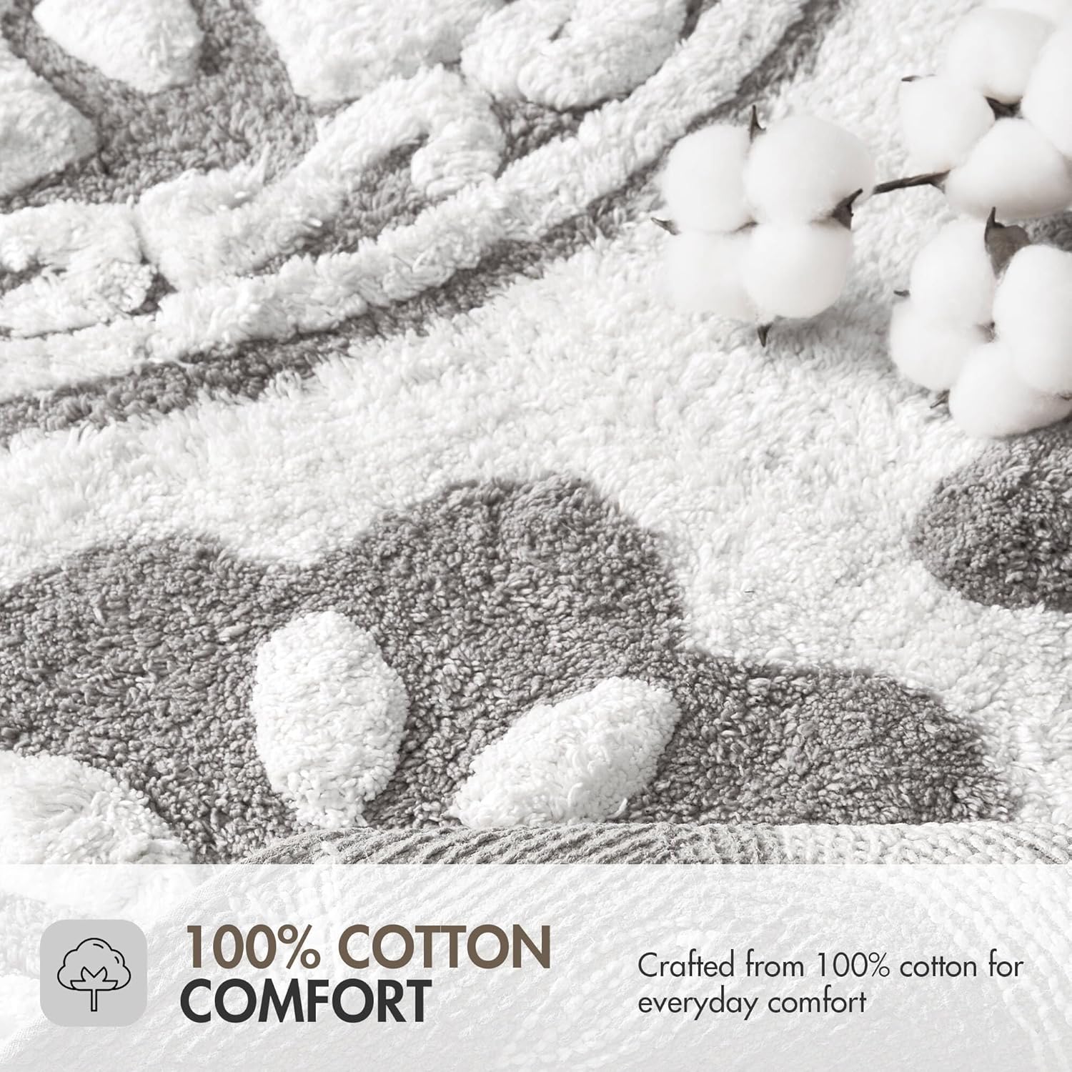 Madison Park Casablanca 100% Cotton Tufted Bathroom Rugs Luxurious Plush Medallion Floral Pattern Bath Mat Absorbent, Quick Dry, Spa Design Shower Room Décor, Rectangle 25" R, Grey