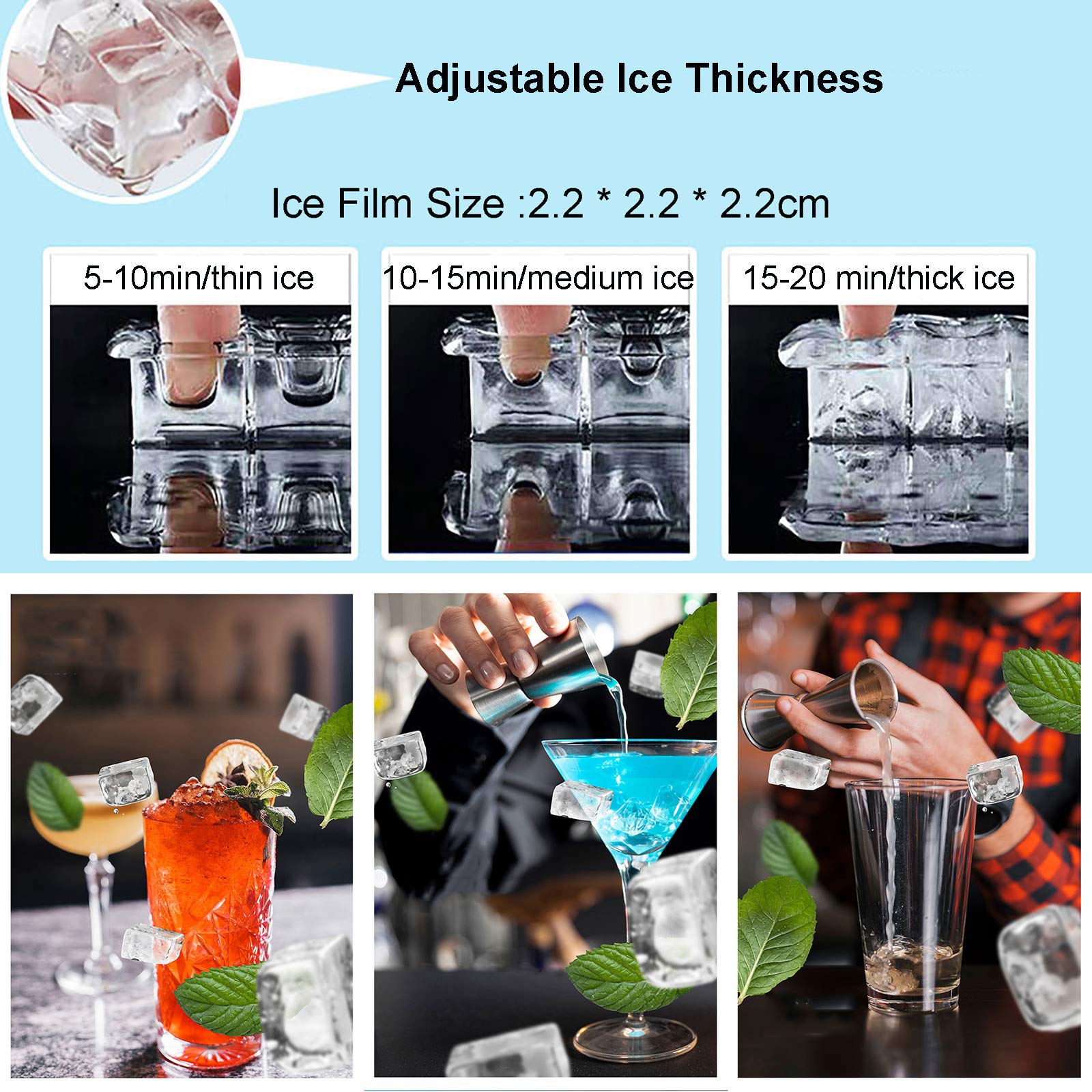 Máquina Hacer Hielo Comercial, Máquina Cubitos de Hielo con Encimera de Acero Inoxidable, Maquina Hielo con Control Digital para El Hogar, Cocina, Oficina, Restaurante, 36 Rejillas, 55 Kg / 24 H