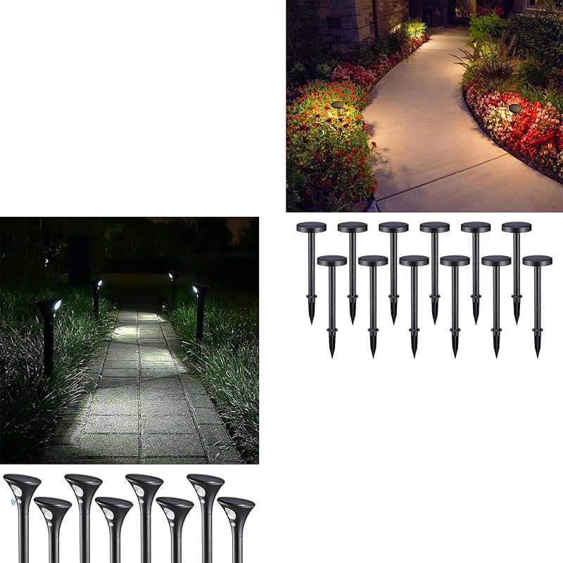 LEONLITE Pathway Lights Bundle Pathway Lights, 8-Pack LED Solar Powered Motion Sensor Pathway Lights, 6500K & 12-Pack 2CCT Solar Powered Path Lights Dimmable, Auto Dusk to Dawn, IP65