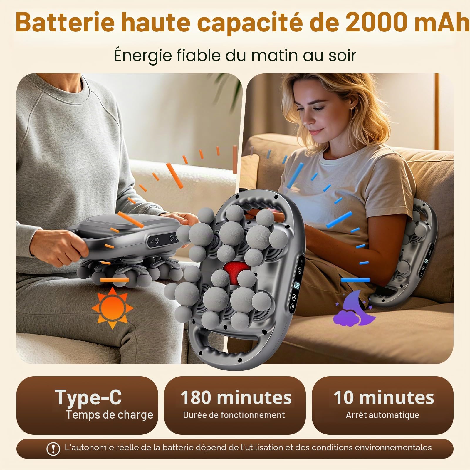 Pistolet de massage à 22 têtes, pistolet de massage musculaire rechargeable avec 9 modes et 9 niveaux, écran LCD, thérapie par lumière rouge