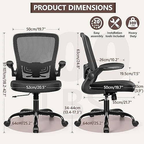Miniatura 3 de Silla de oficina ergonómica con altura ajustable, reposabrazos abatibles, inclinación flexible, giro de 360, soporte lumbar, cómodo cojín