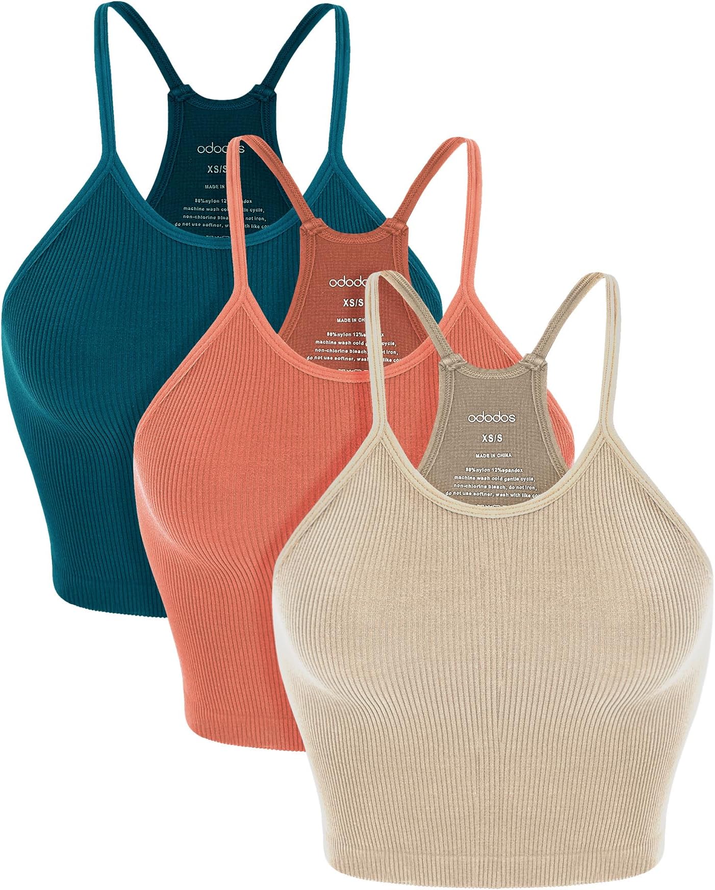Women's Crop 3-Pack Seamless Rib-Knit Camisole Crop Tank Tops