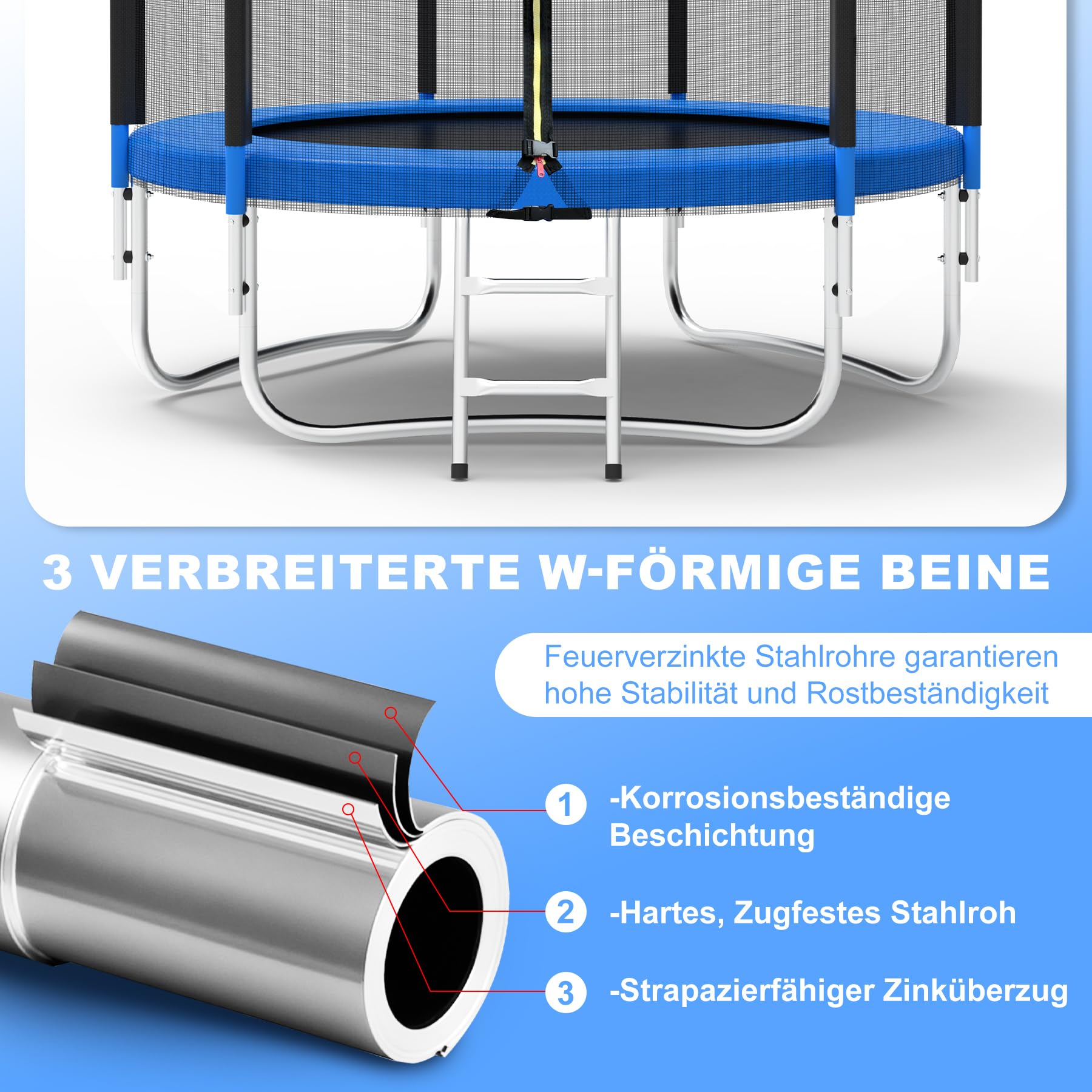 Trampolin Gartentrampolin mit Sicherheitsnetz TÜV GS Zertifizierung Outdoor Trampolin mit Leiterkombination wasserdicht UV-beständig Geschenk für Kinder und Familien