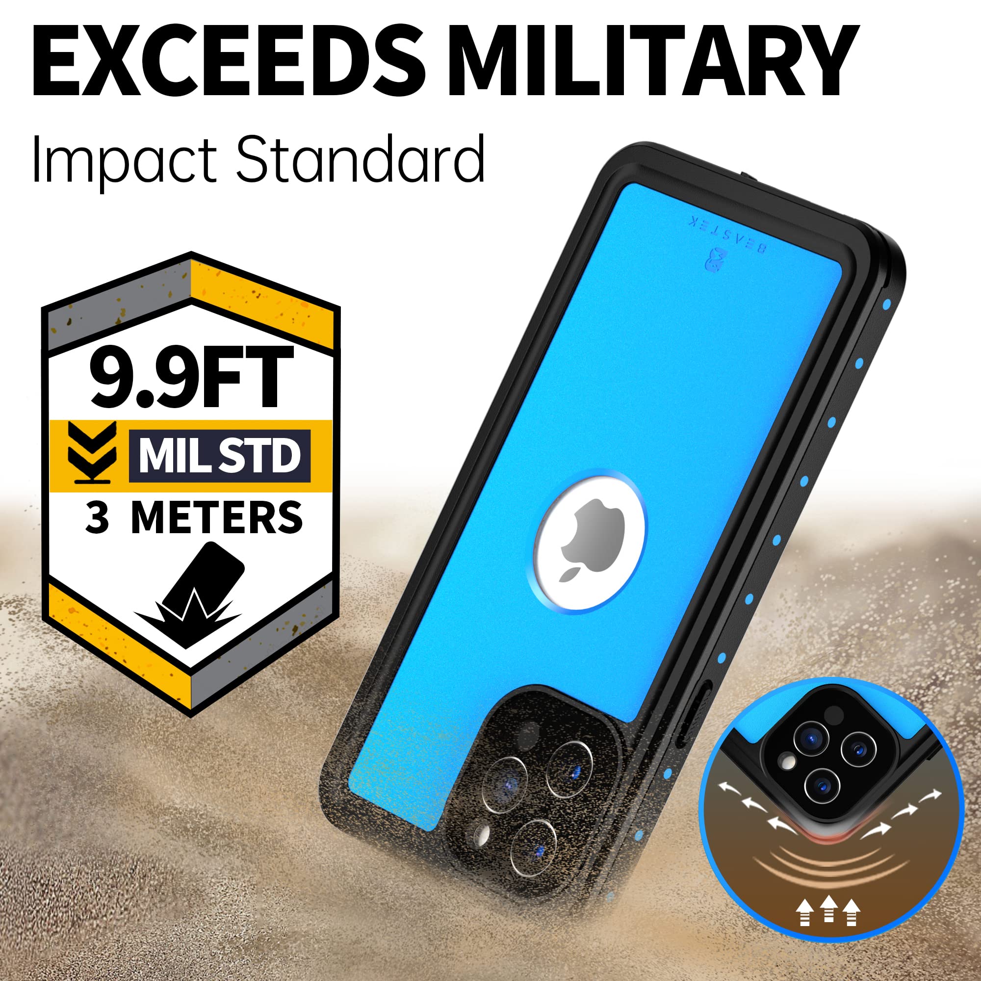 BEASTEK Funda impermeable para Apple iPhone 12 Pro Max, serie NRE, a prueba de golpes, a prueba de polvo bajo el agua certificado IP68, con protector de pantalla integrado, 6.7 pulgadas (azul)