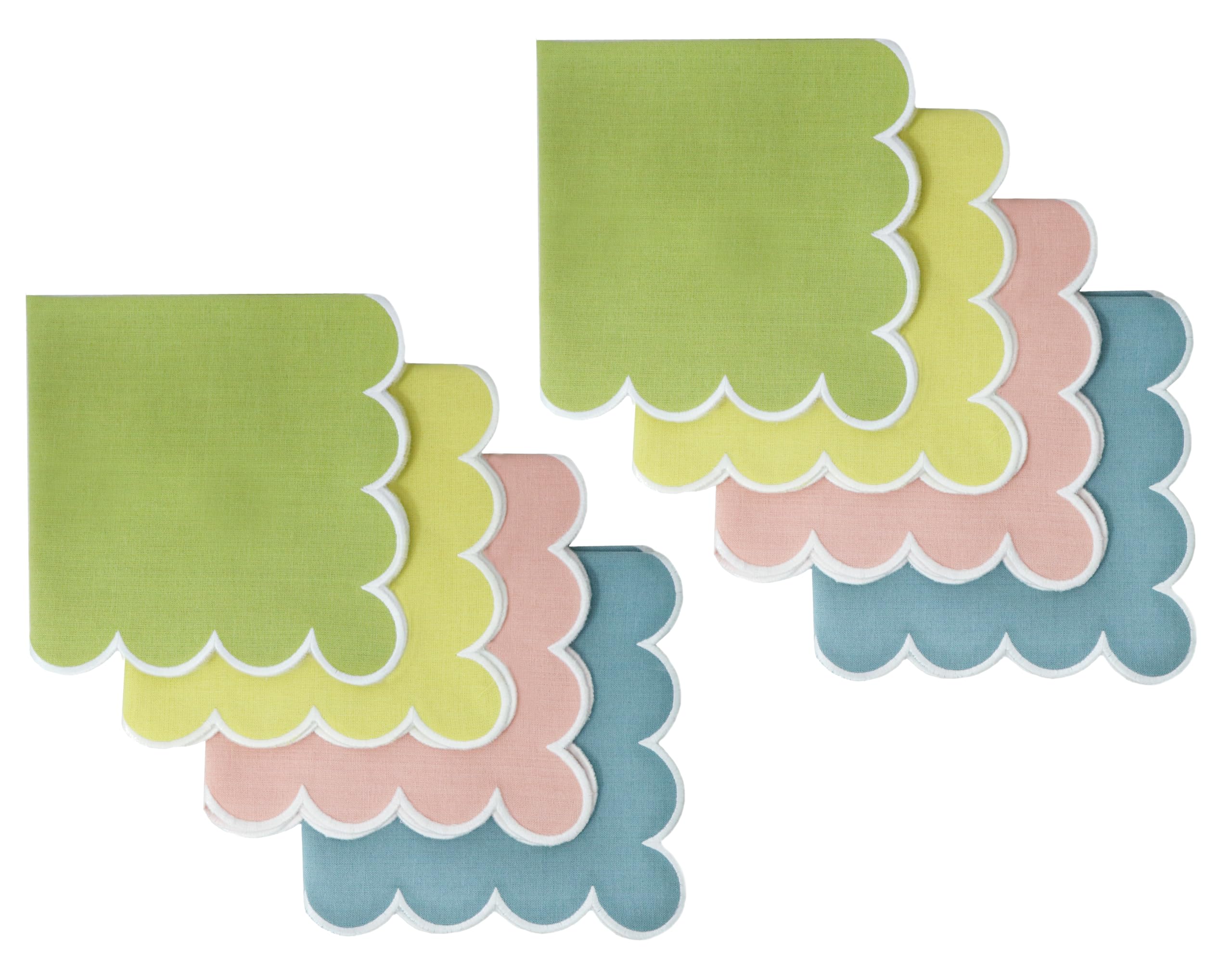 COTTON CRAFT Easter Cloth Napkins - Set of 8 Soft 100% Cotton Assorted Elegant Scalloped Table Napkin - 2 Each in Pink, Aqua, Yellow, Green – Spring