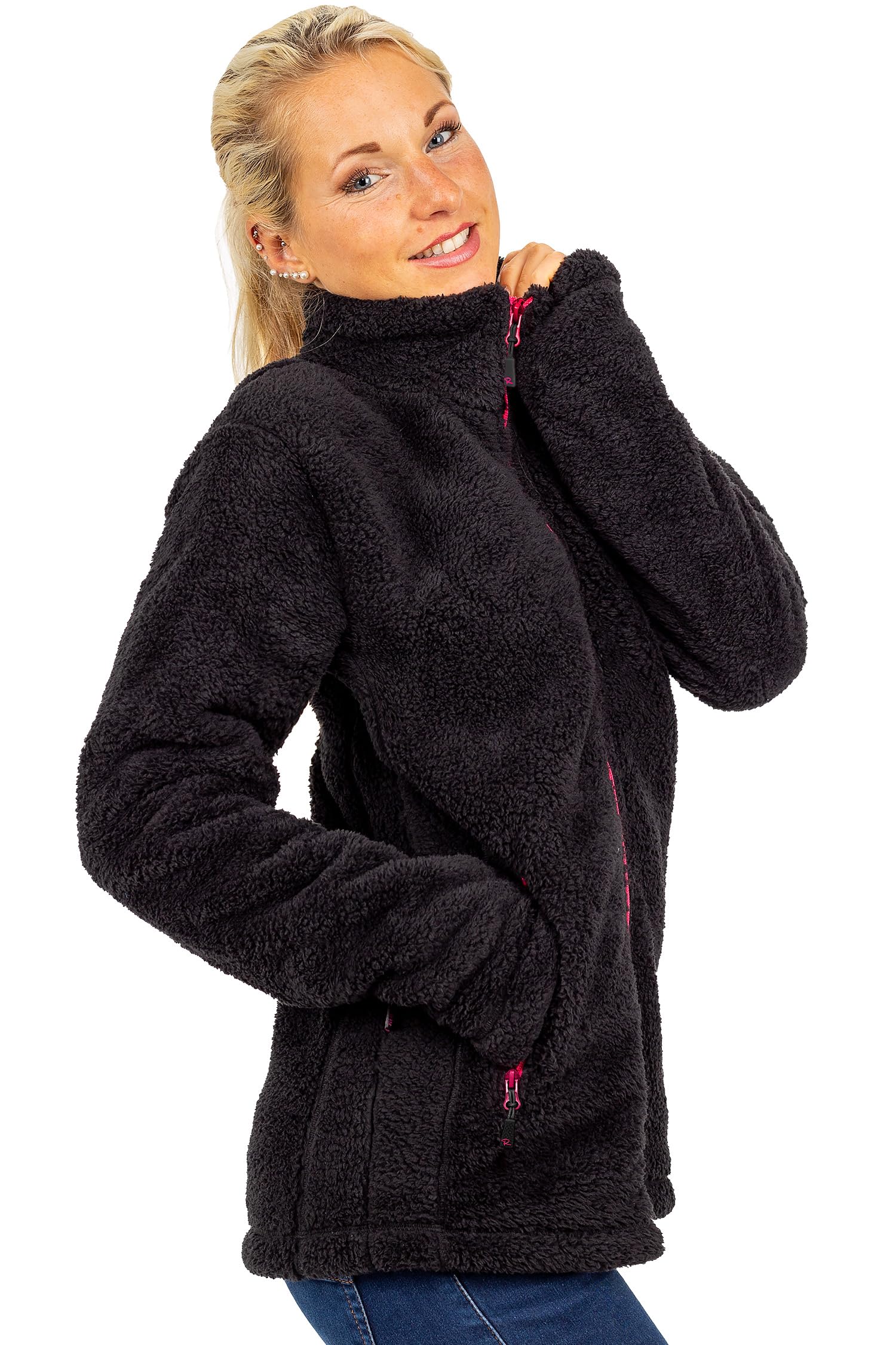 Reichstadt Veste polaire femme en teddy doux avec col montant | Zwei Seitentaschen mit Reißverschluss, Regular Fit, langarm, warm und bequem für Alltag, Freizeit und Übergangszeit