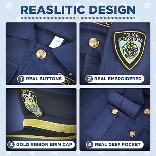 Miniatura 3 de Disfraz de oficial de policía para niños, disfraz de policía para niños con uniforme de policía, disfraz de Halloween para niños, disfrazarse, kit