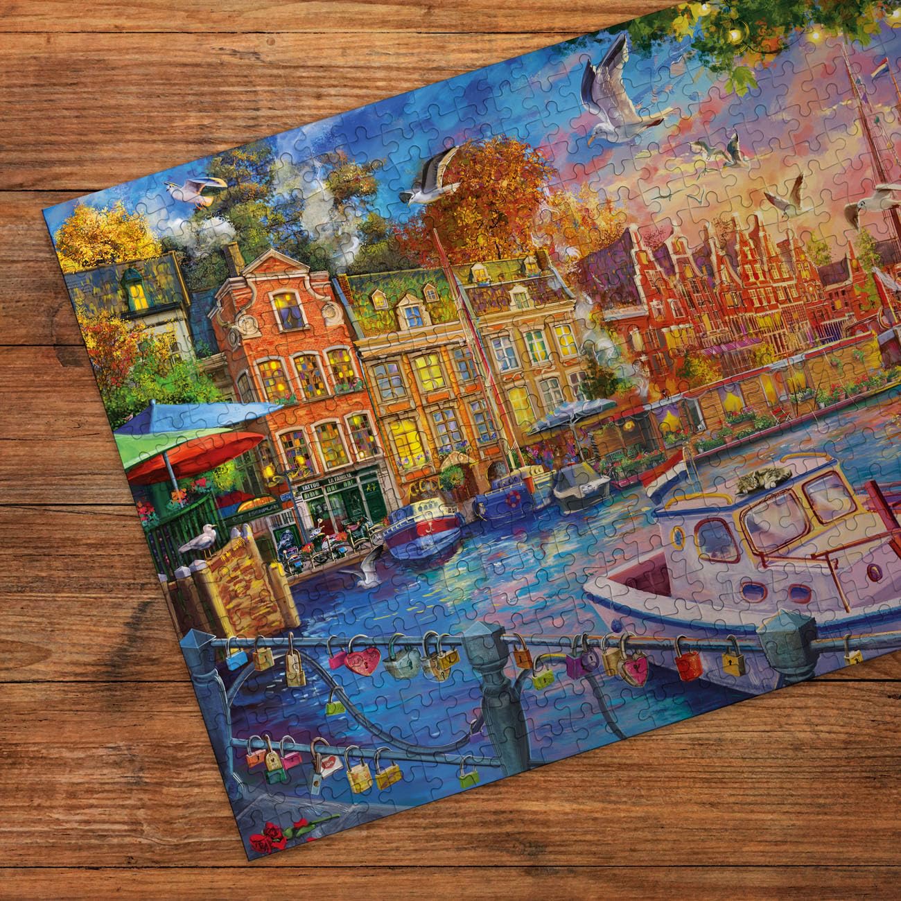 Gibsons Harbour Reflections 500 Piece Jigsaw Puzzle for Adults, Romantic Sunset Blaze Sky & Boats Gently Swaying - Image 3