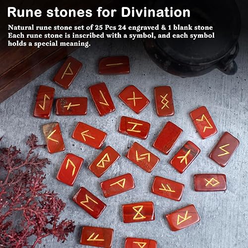 Miniatura 4 de Crocon Runas de piedras preciosas de forma rectangular con 25 piezas, juego de runas de cristal de adivinación metafísica curación chakra Reiki Set